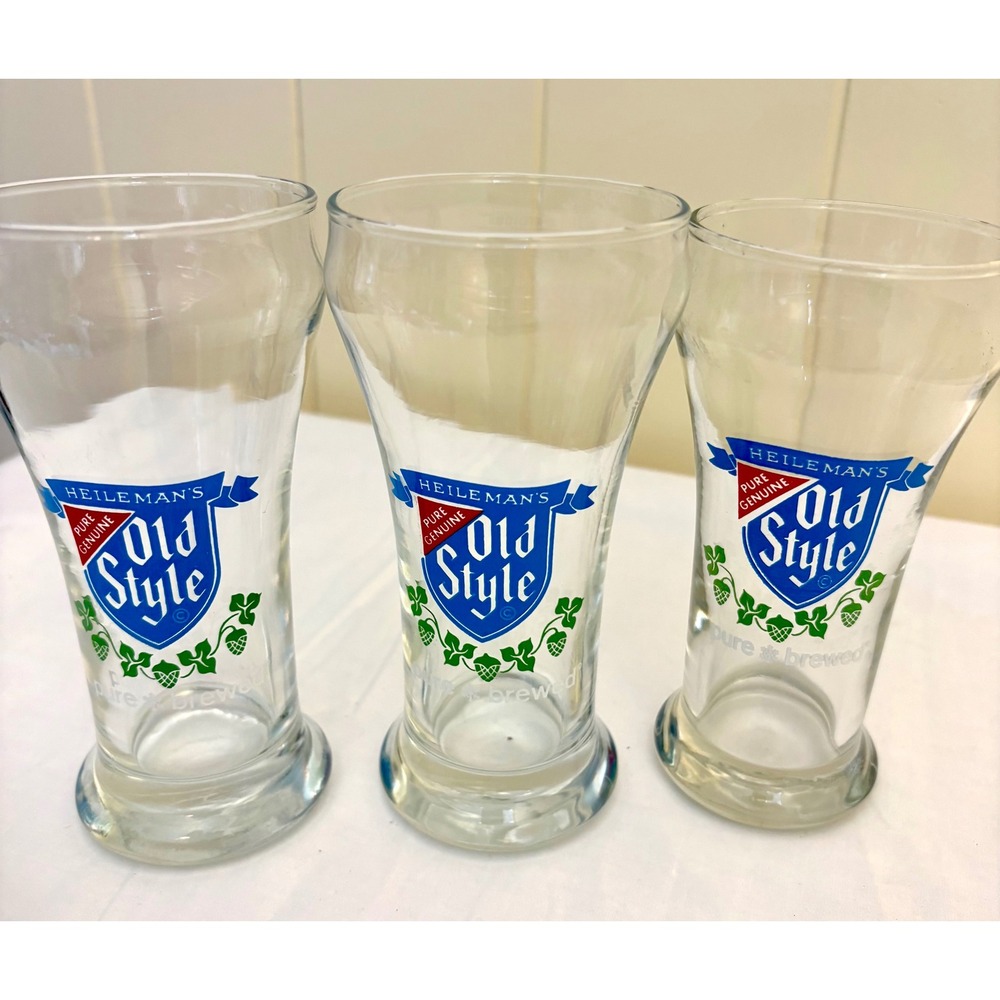 Vintage Heileman's Old Style Beer Glasses Set of 3 Pilsner Tulip Barware Clear